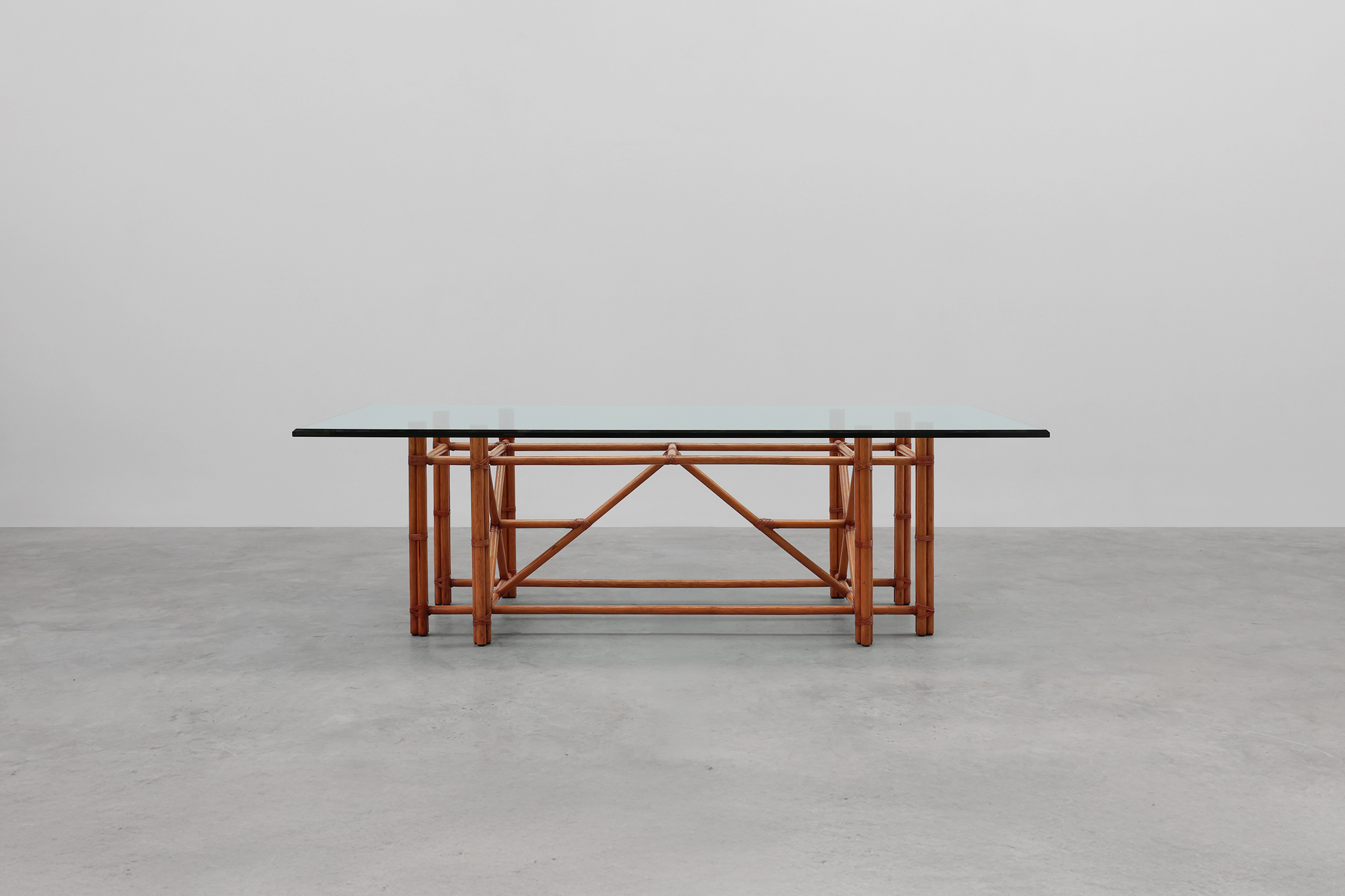 Large monumental bamboo dining table with glass top by Gasparucci, Italy 1980sthumbnail